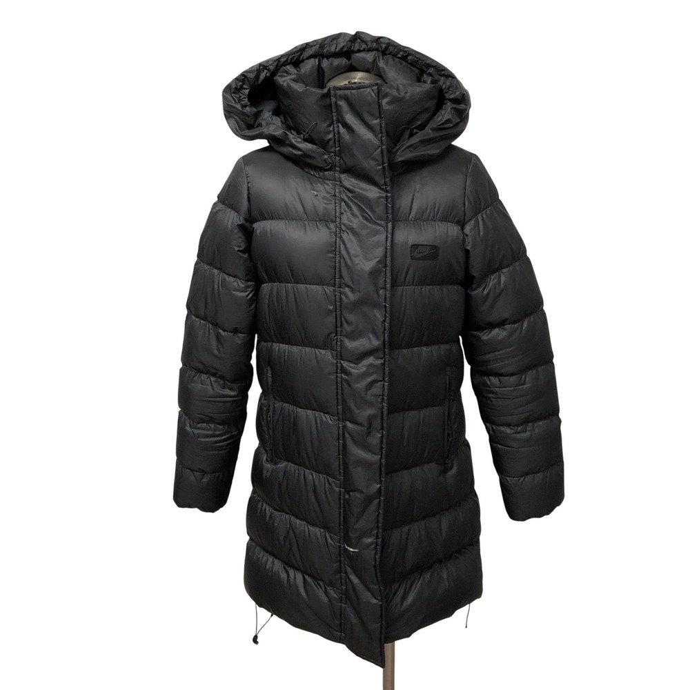 Nike Puffer Jacket Womens Small Black Hooded Long Parka Gorpcore Outdoor